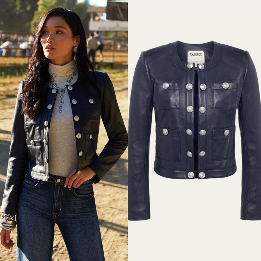 L’AGENCE Jayde Collarless Leather Jacket Midnight Sz 4